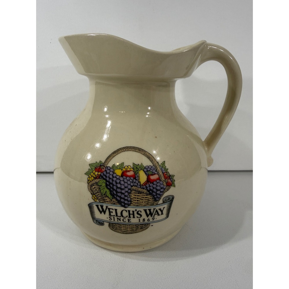 Vintage Welch's Way Ceramic Pitcher Fruit Basket Grapes 7554 USA Cream Stoneware